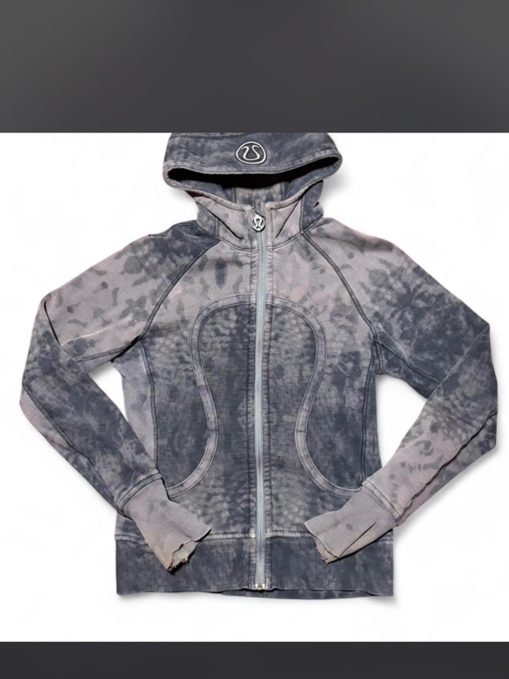Lululemon Scuba Hoodie Full Zip Gray Tie Dye Thumbhole Jacket Size 6
